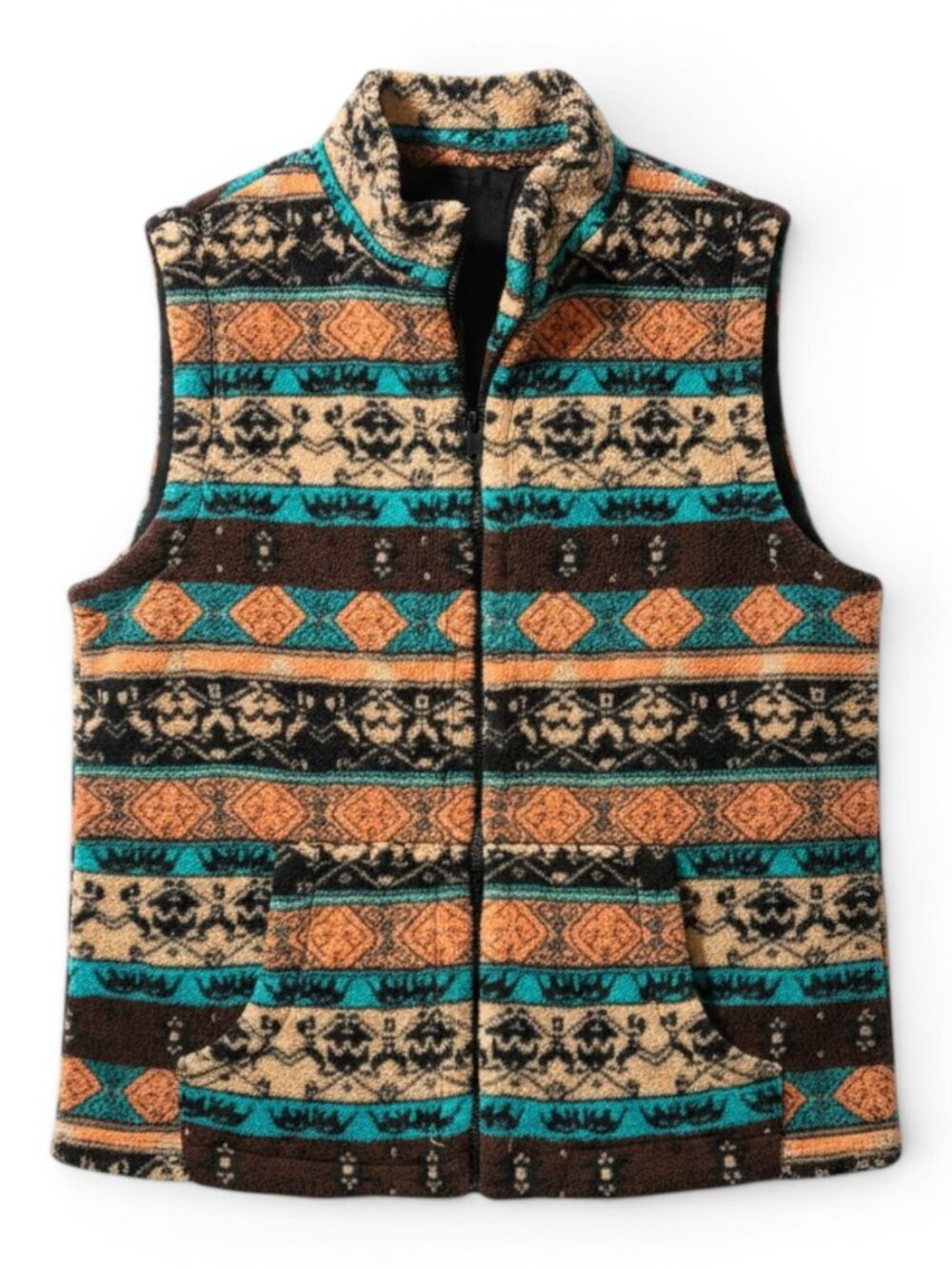 Cupshe Teal, Orange & Brown Patterned Fleece Vest